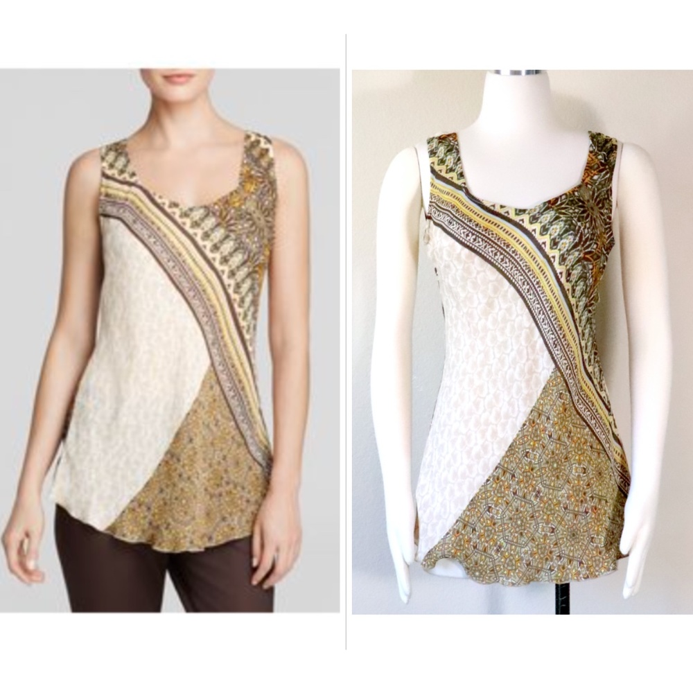 NIC+ZOE on bias abstract print sleeveless top in warm earth tones